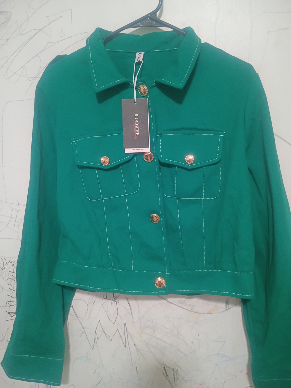UOOZEE Green Cropped Button-Front Jacket Women Size 2XL